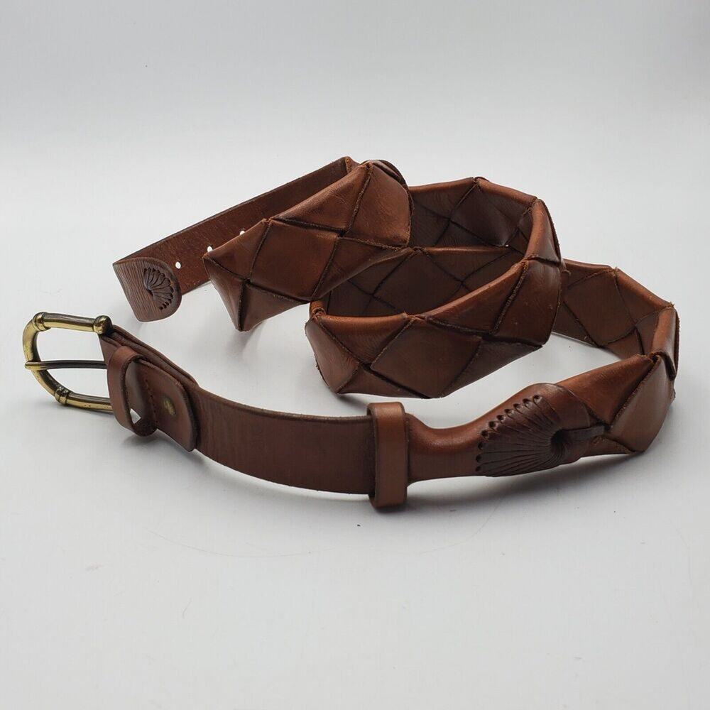 Vintage Woven Leather Belt Brown Adjustable La Franch'e Paris Western European‎